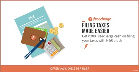 India Desire : Freecharge Income Tax Return Offer : Flat Rs 200 Cashback on Tax Filing With H&R Blockusing